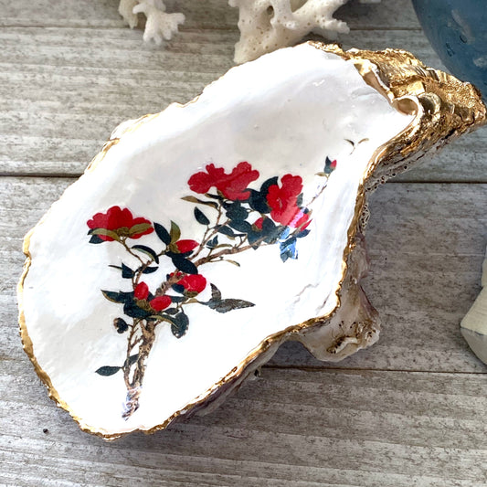 Decoupage Oyster Shell Trinket Dish Cherry Blossom Art