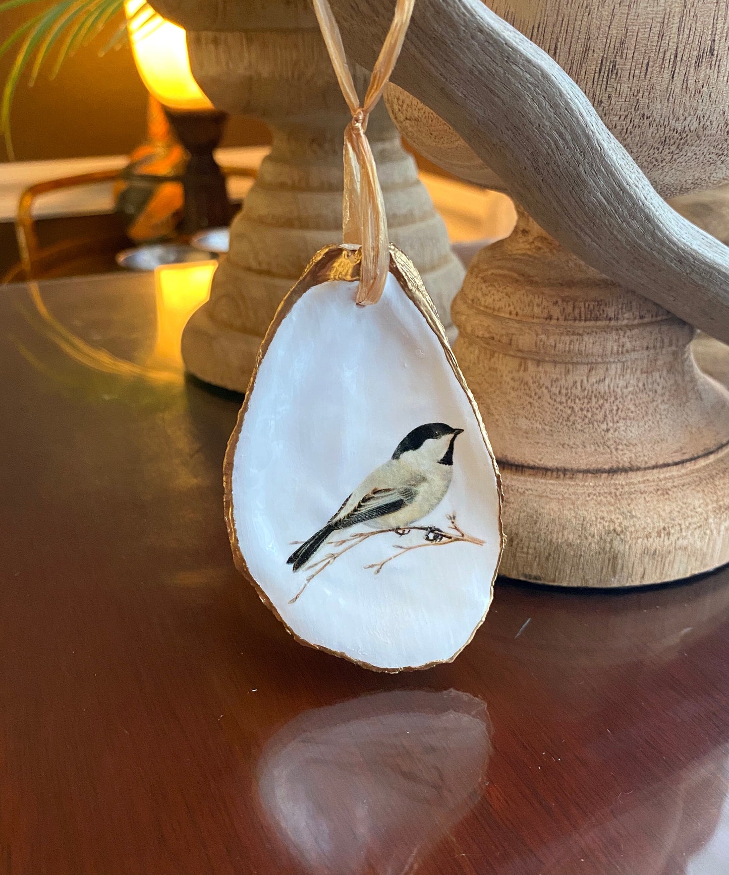 Holiday Ornaments Decoupage Bird Lover Oyster Shell