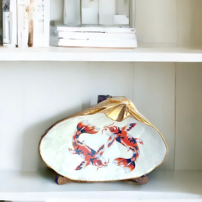 Decoupage Clam Shell Koi Art