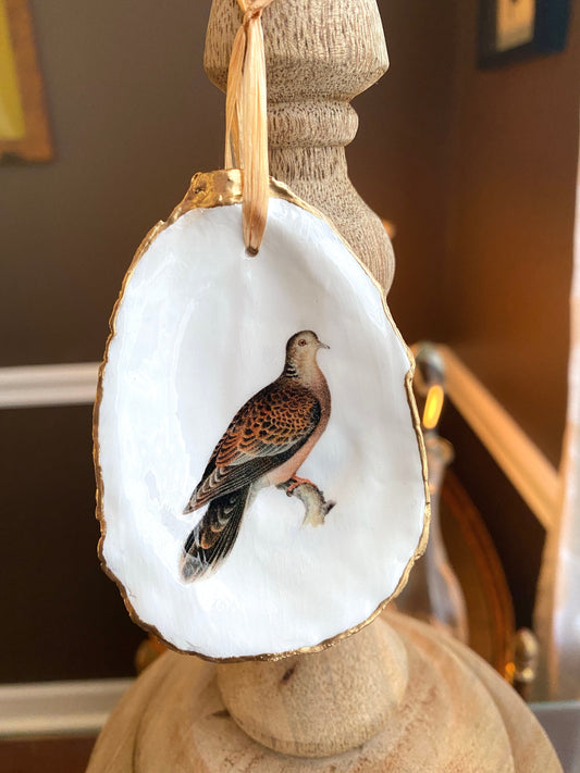 Holiday Ornaments Decoupage Oyster Shell  Bird Lover Art