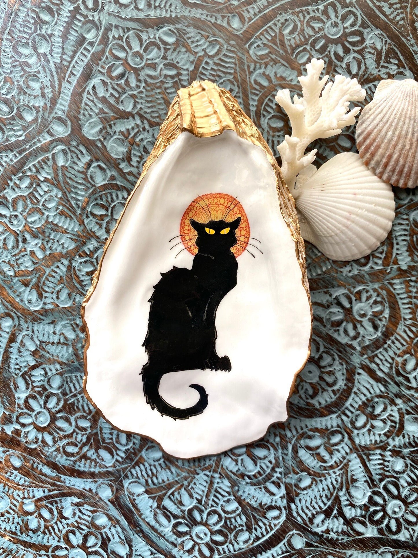 Gilded Oyster Shell Ring Dish – Le Chat Noir Design, Art Nouveau Coastal Decor