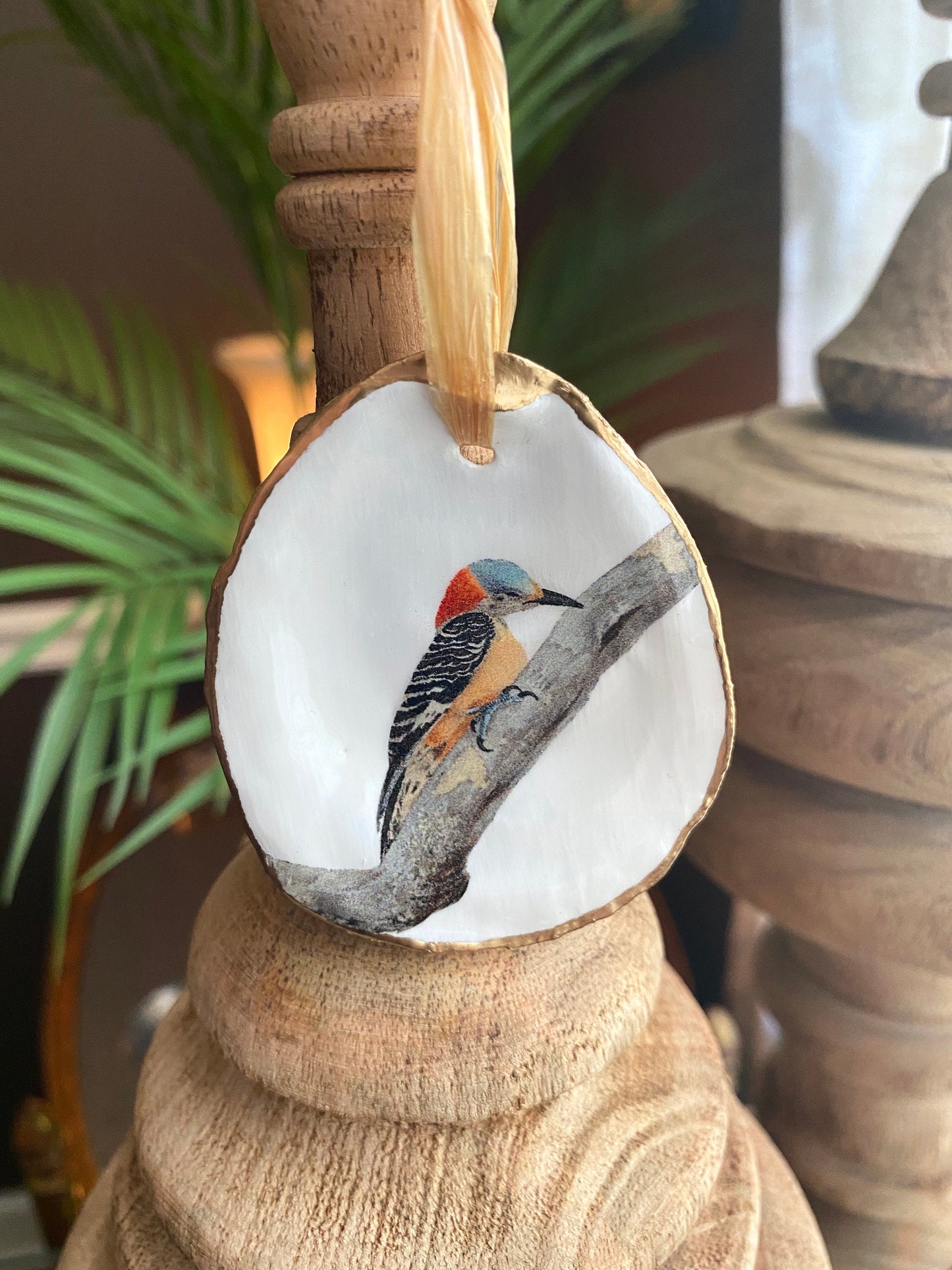 Holiday Ornaments Decoupage Bird Lover Oyster Shell