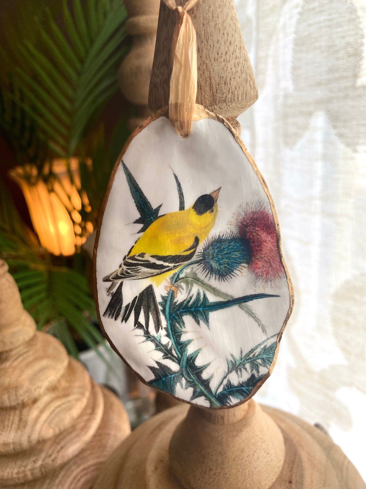 Holiday Ornaments Decoupage Oyster Shell  Bird Lover Art