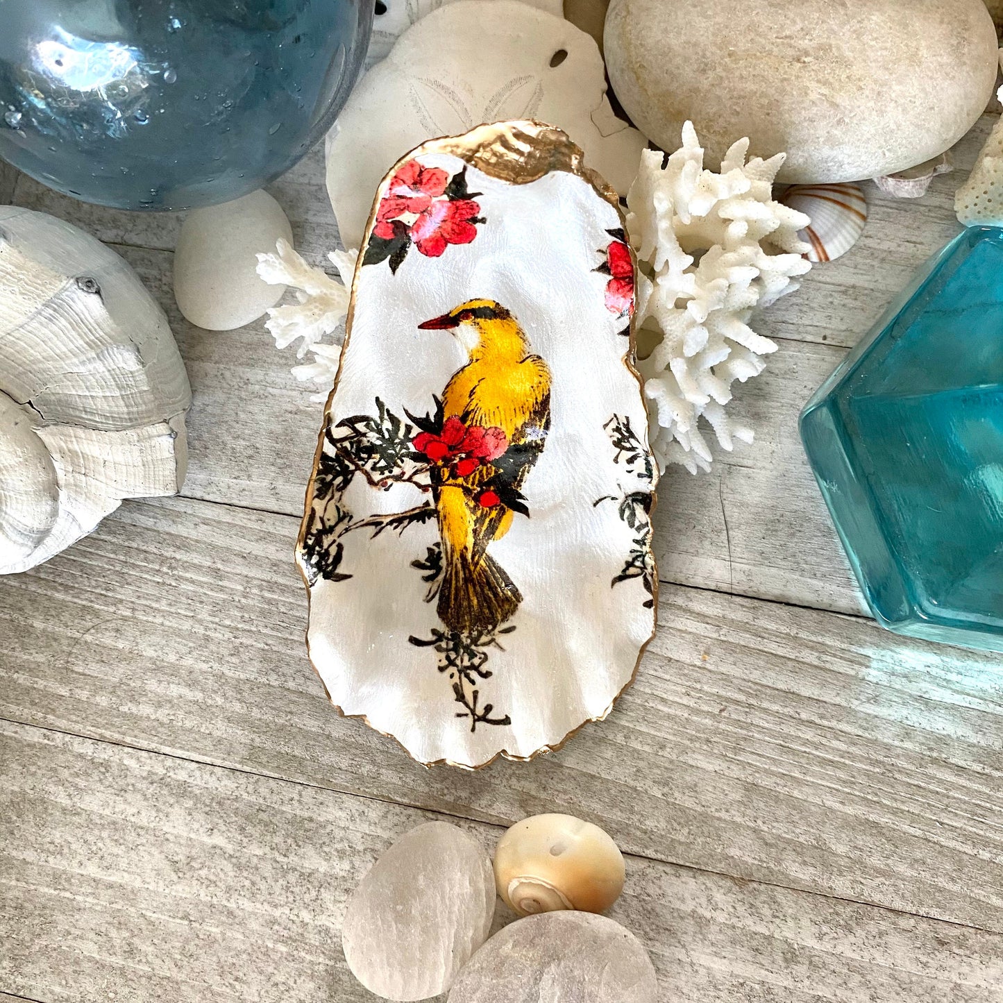 Decoupage Oyster Shell Jewelry Dish – Bird Lover Art