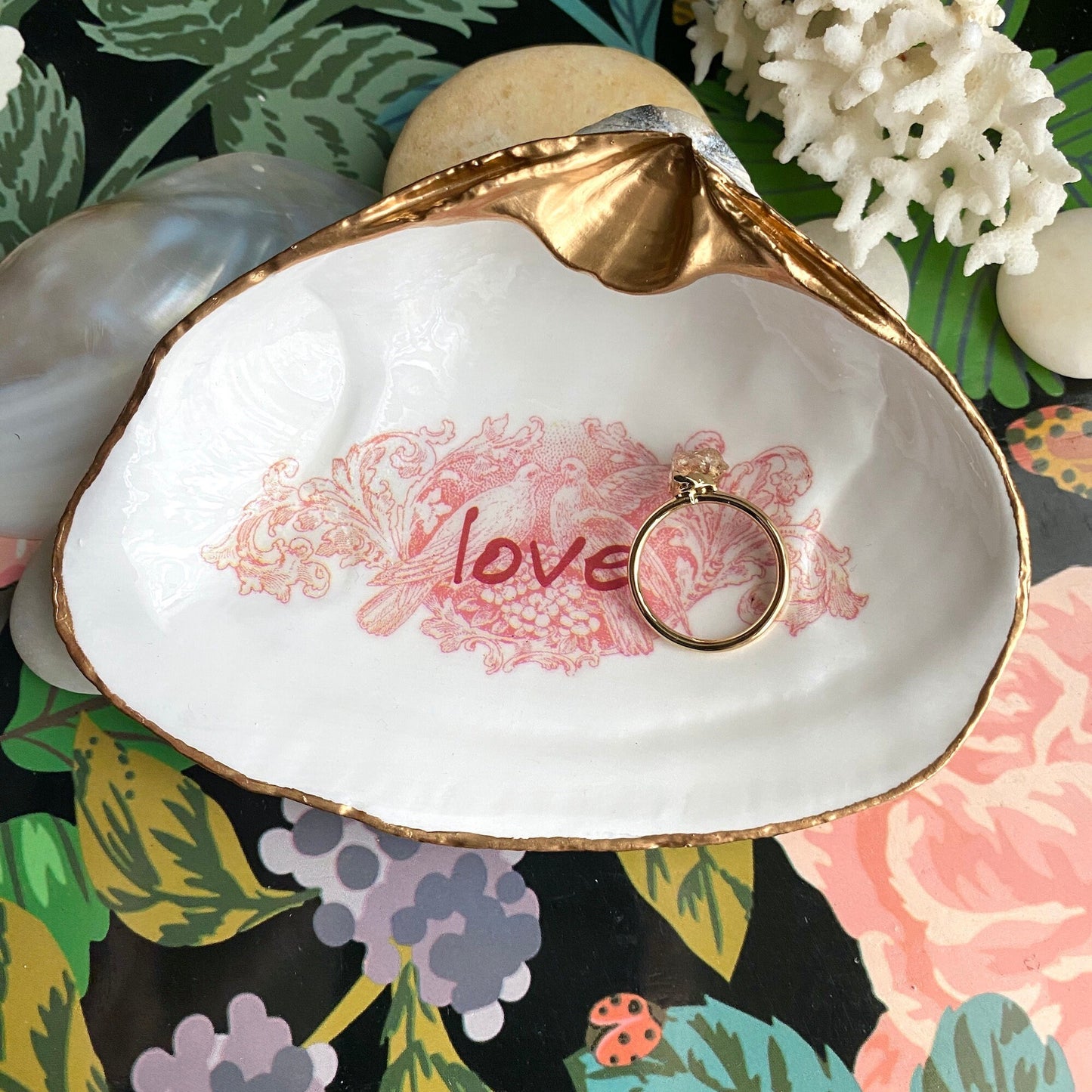 Decoupage Clam Shell Ring Dish – Affirmation Jewelry Tray