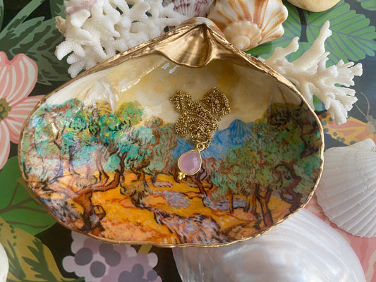Decoupage Van Gogh Clam Shell Ring Dish – Handcrafted Coastal Art, Housewarming Gift