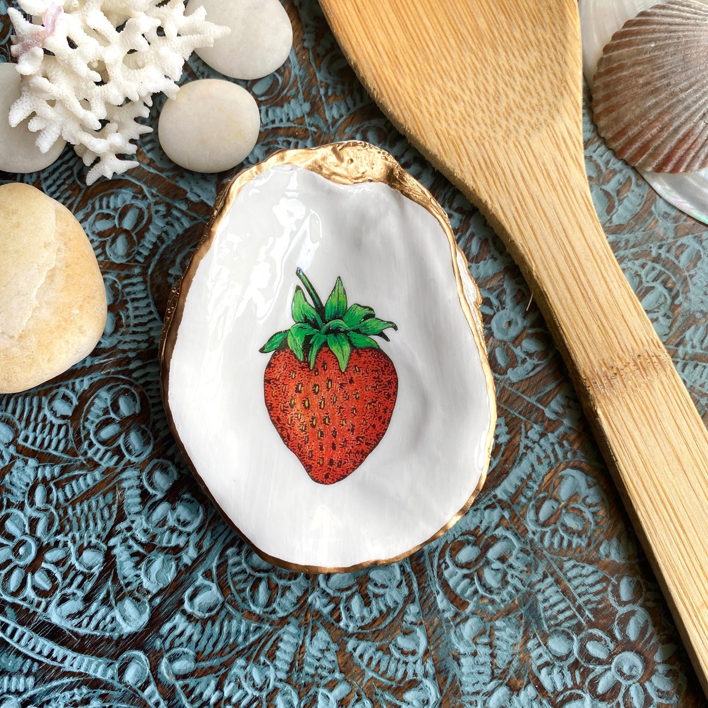 Decoupage Shell Spoon Rest – Coastal Kitchen Decor, Beach House Gift