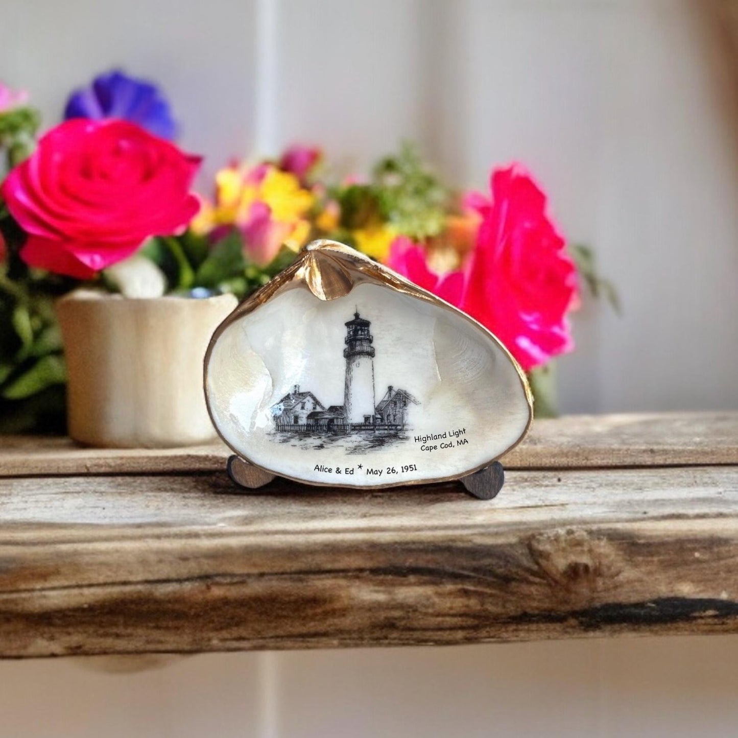 Decoupage Clam Shell Trinket Dish Highland Lighthouse Art