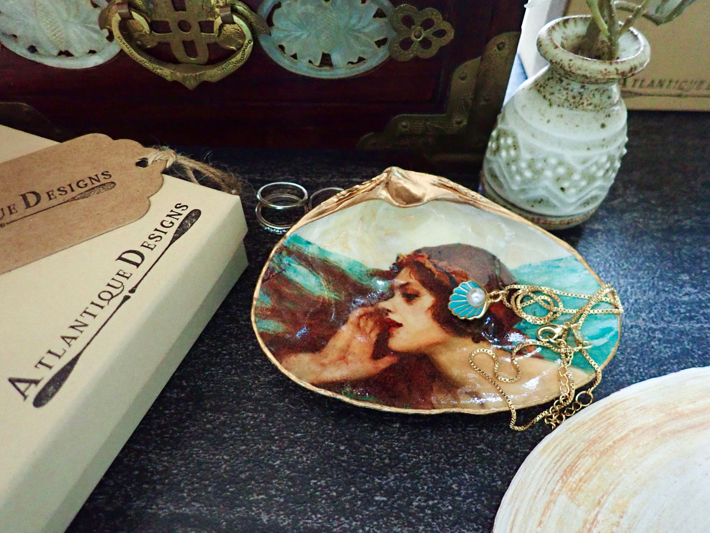 Mermaid Art Decoupage Clam Shell