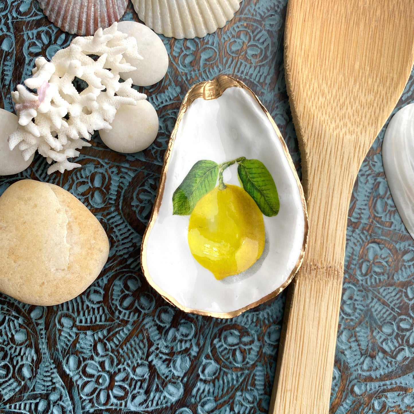 Decoupage Shell Spoon Rest – Coastal Kitchen Decor, Beach House Gift