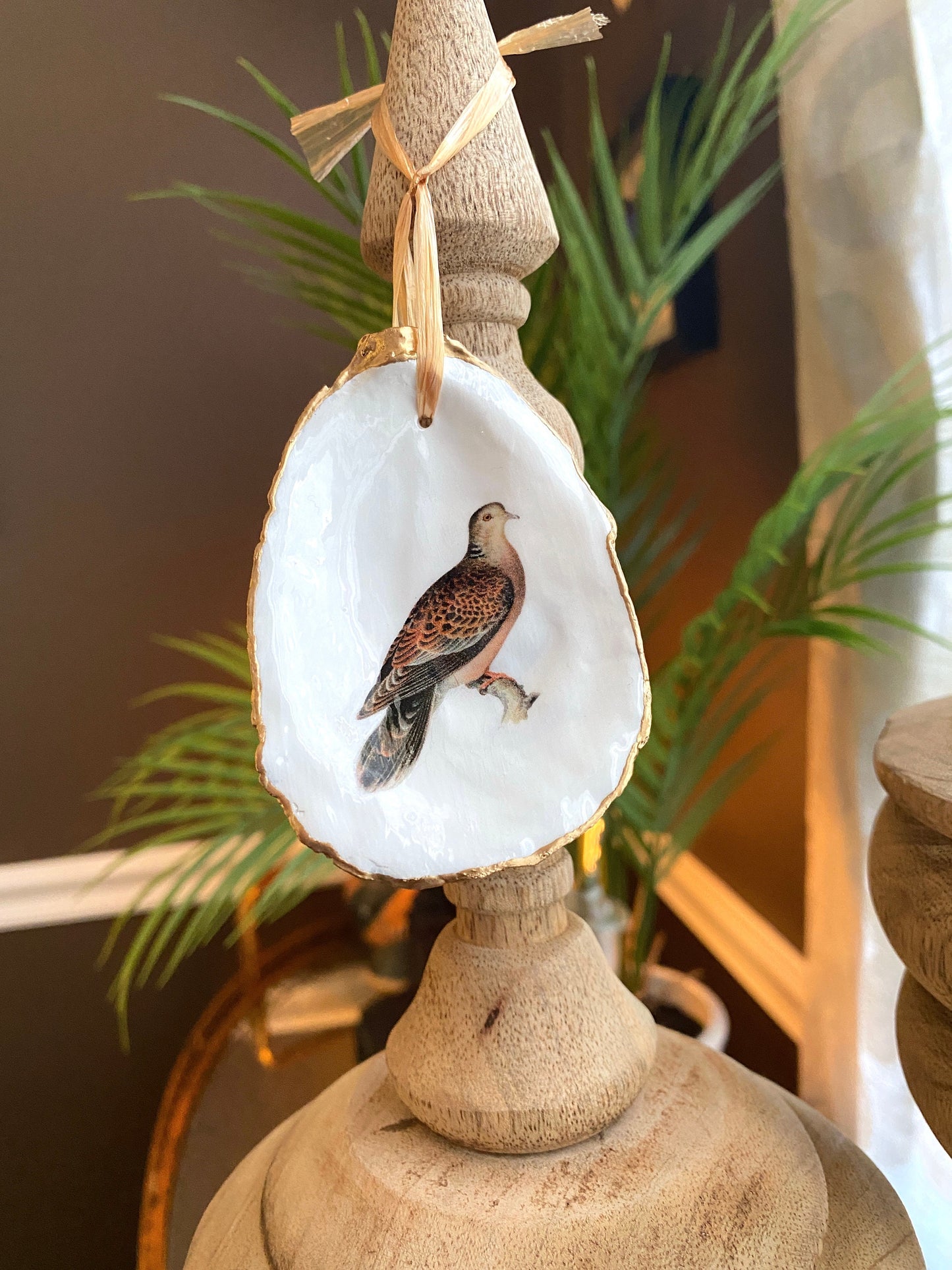 Holiday Ornaments Decoupage Oyster Shell  Bird Lover Art