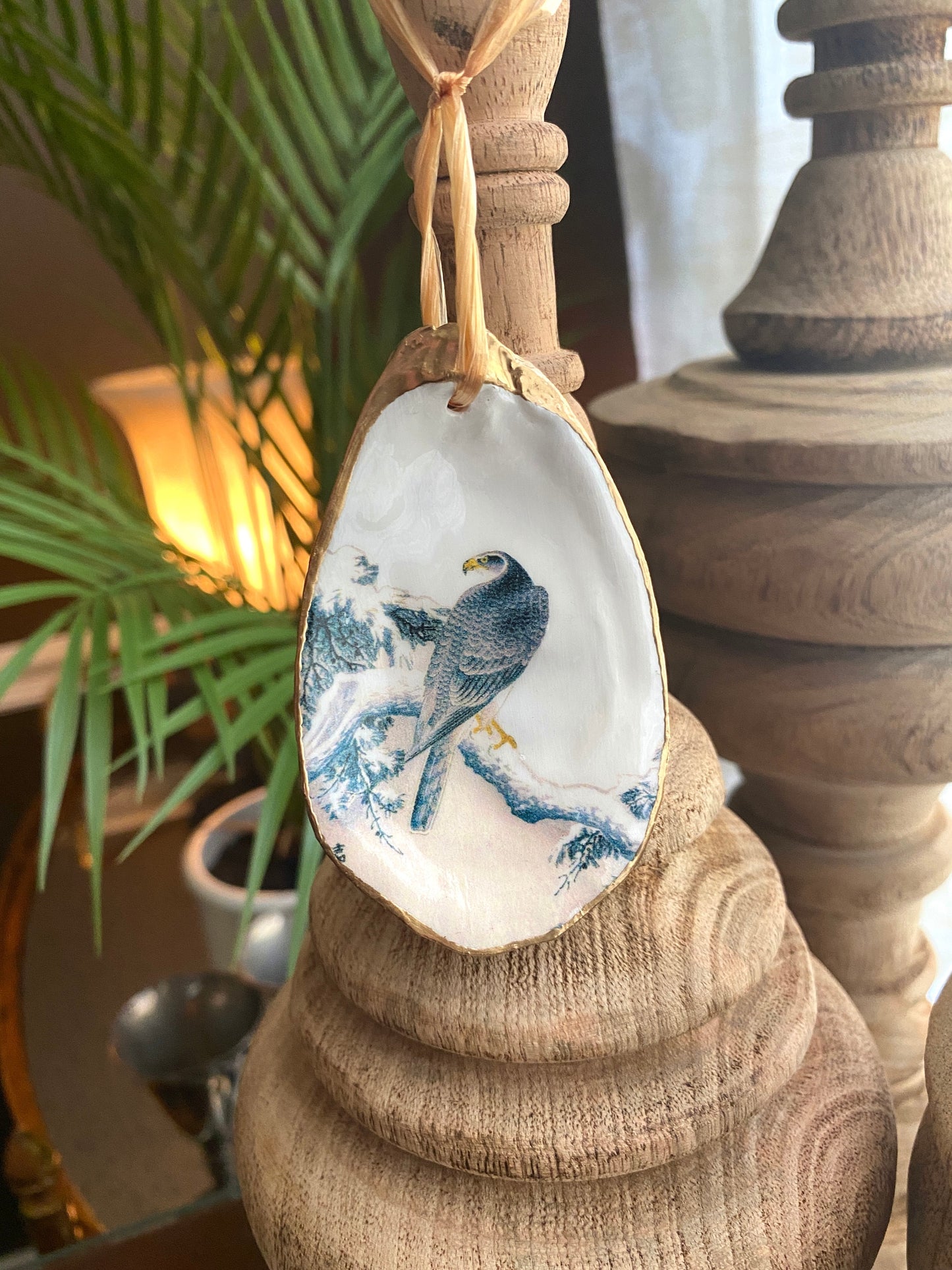 Holiday Ornaments Decoupage Bird Lover Oyster Shell