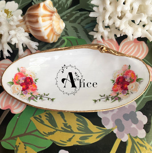 Personalized Decoupage Shell Jewelry Dish – Custom Hostess Gift, Coastal Decor