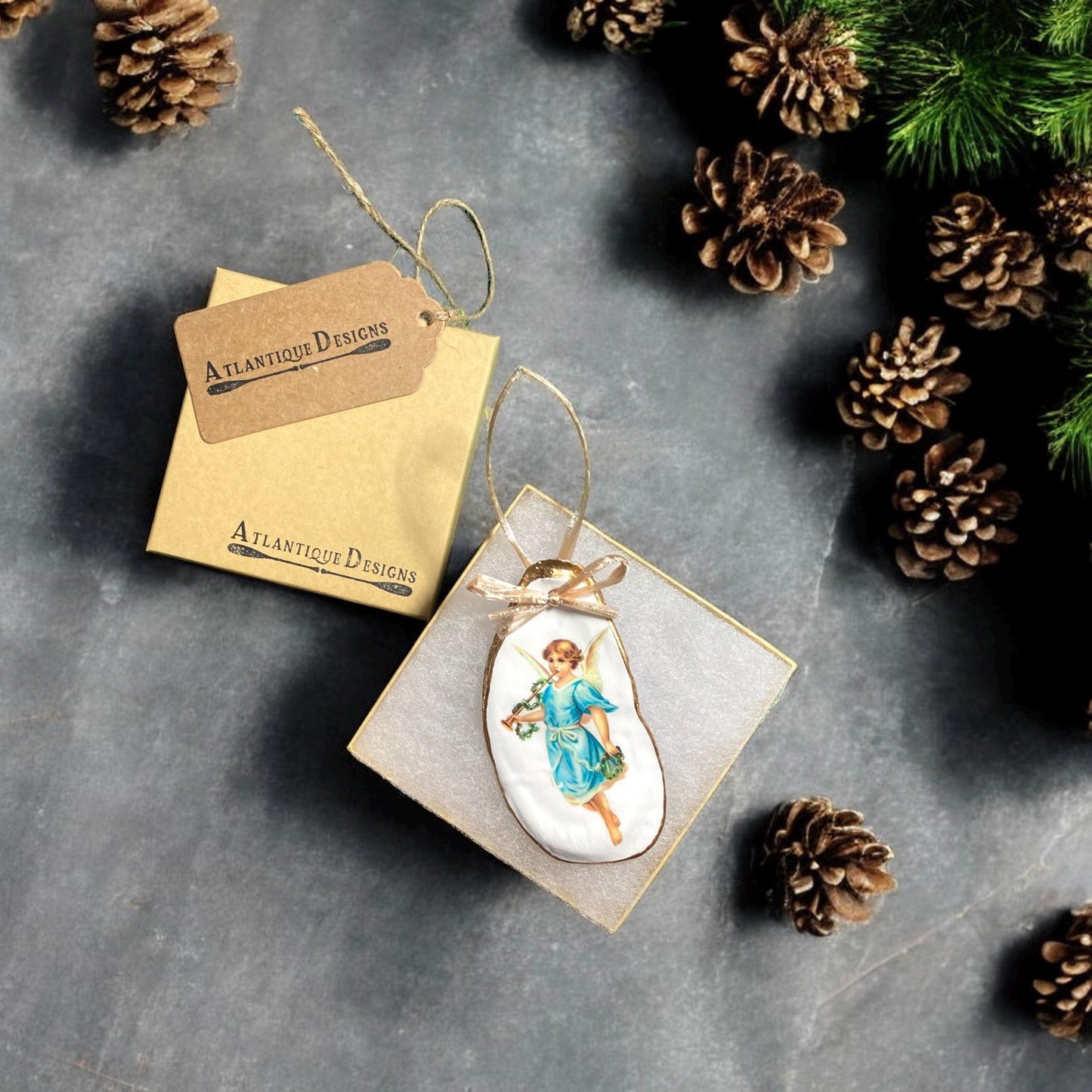 Holiday Angels Decoupage Oyster Shell Ornaments