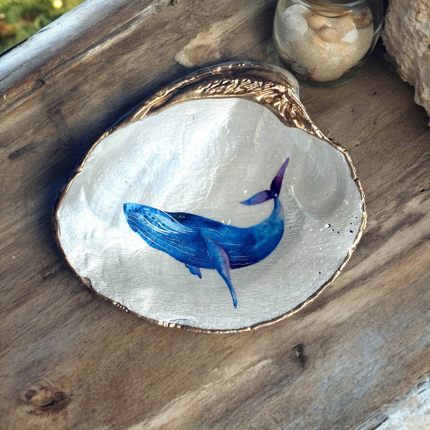 Decoupage Clam Shell Jewelry Dish – Whale Art, Nautical Home Decor