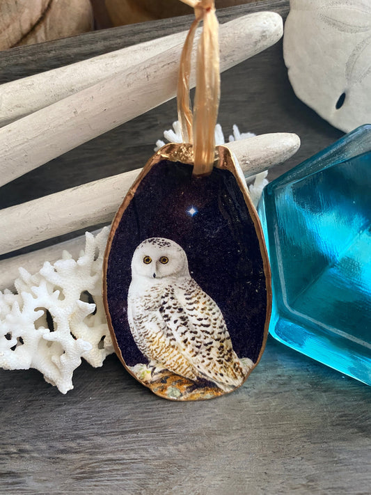 Holiday Ornaments Decoupage Bird Lover Oyster Shell