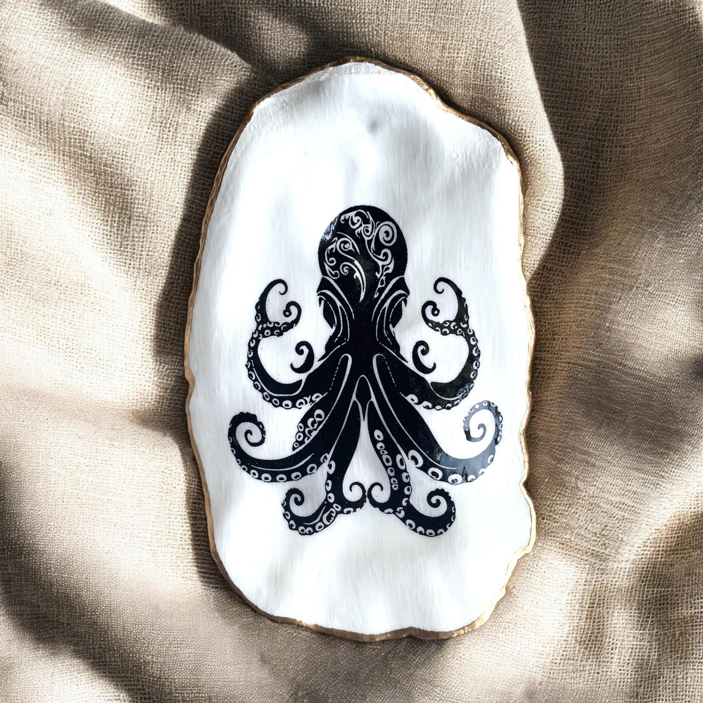 Decoupage Octopus Oyster Shell Shadow Box – Hand-Crafted Coastal Wall Hanging, Nautical Gift