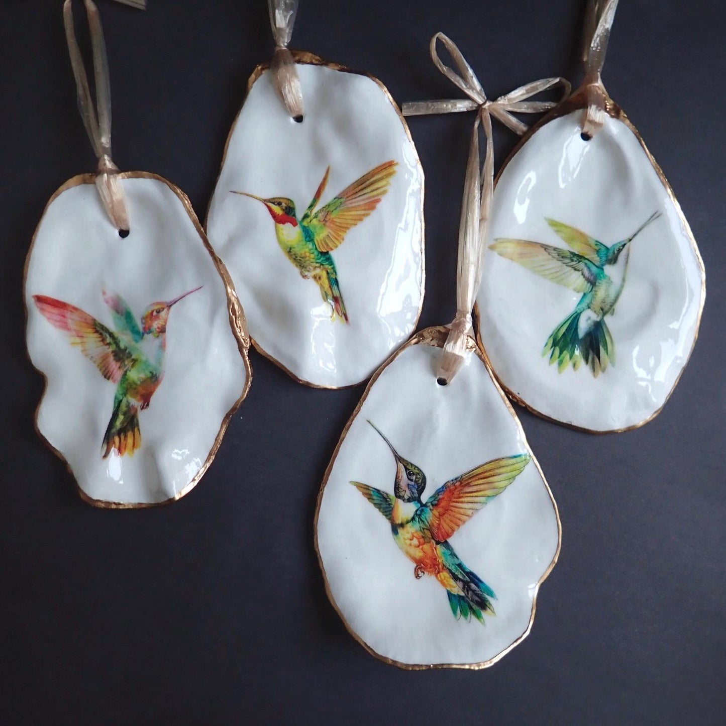 Holiday Ornament Decoupage Hummingbird Oyster Shell