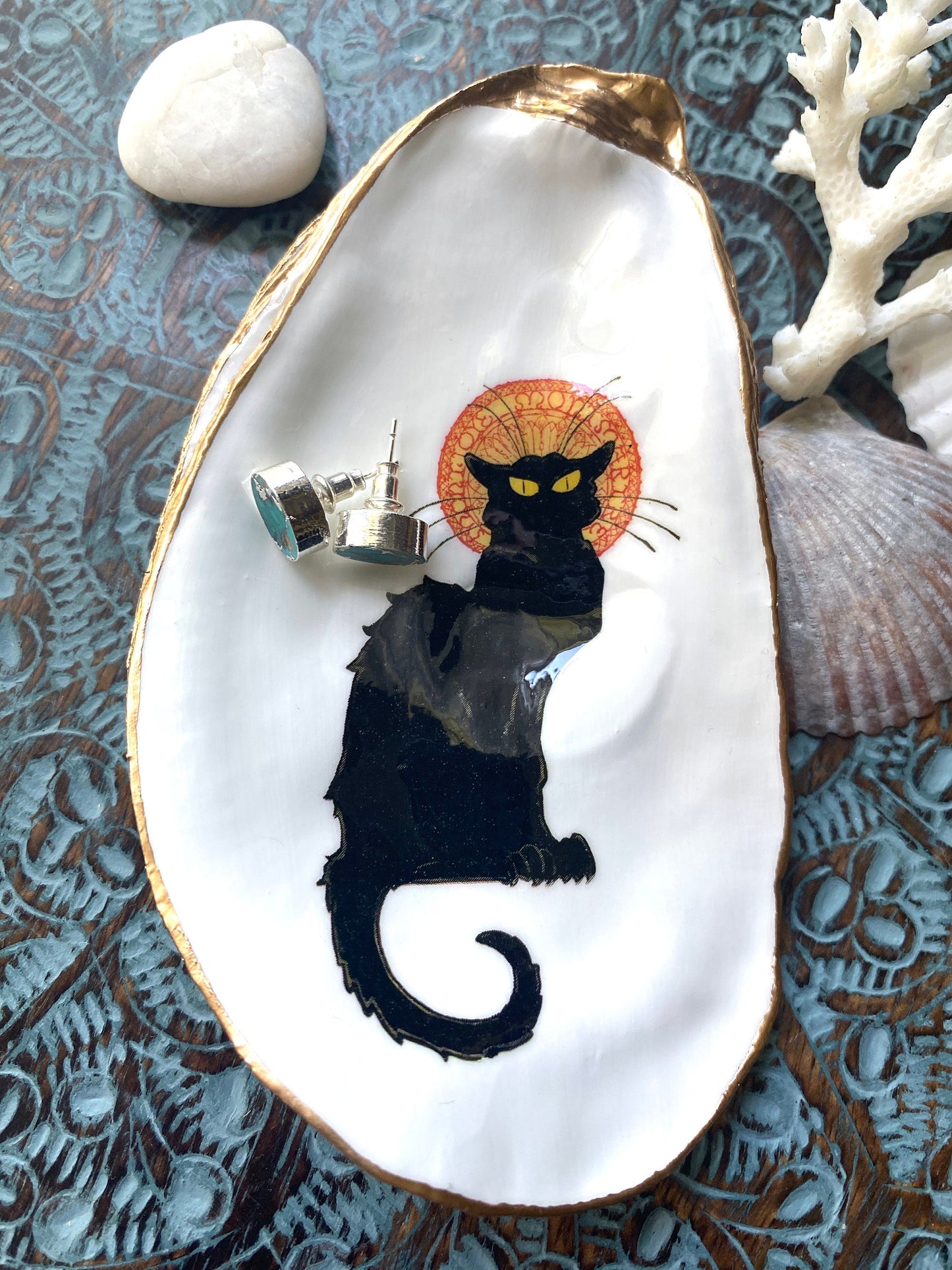 Gilded Oyster Shell Ring Dish – Le Chat Noir Design, Art Nouveau Coastal Decor