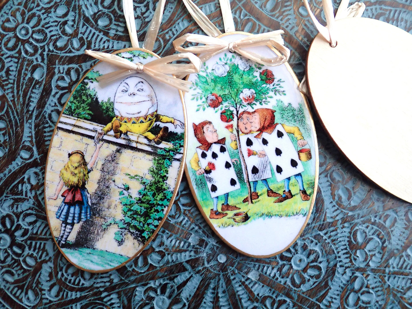 Hand-Colored Decoupage Ornament – Alice in Wonderland Lover Gift, Holiday Decor