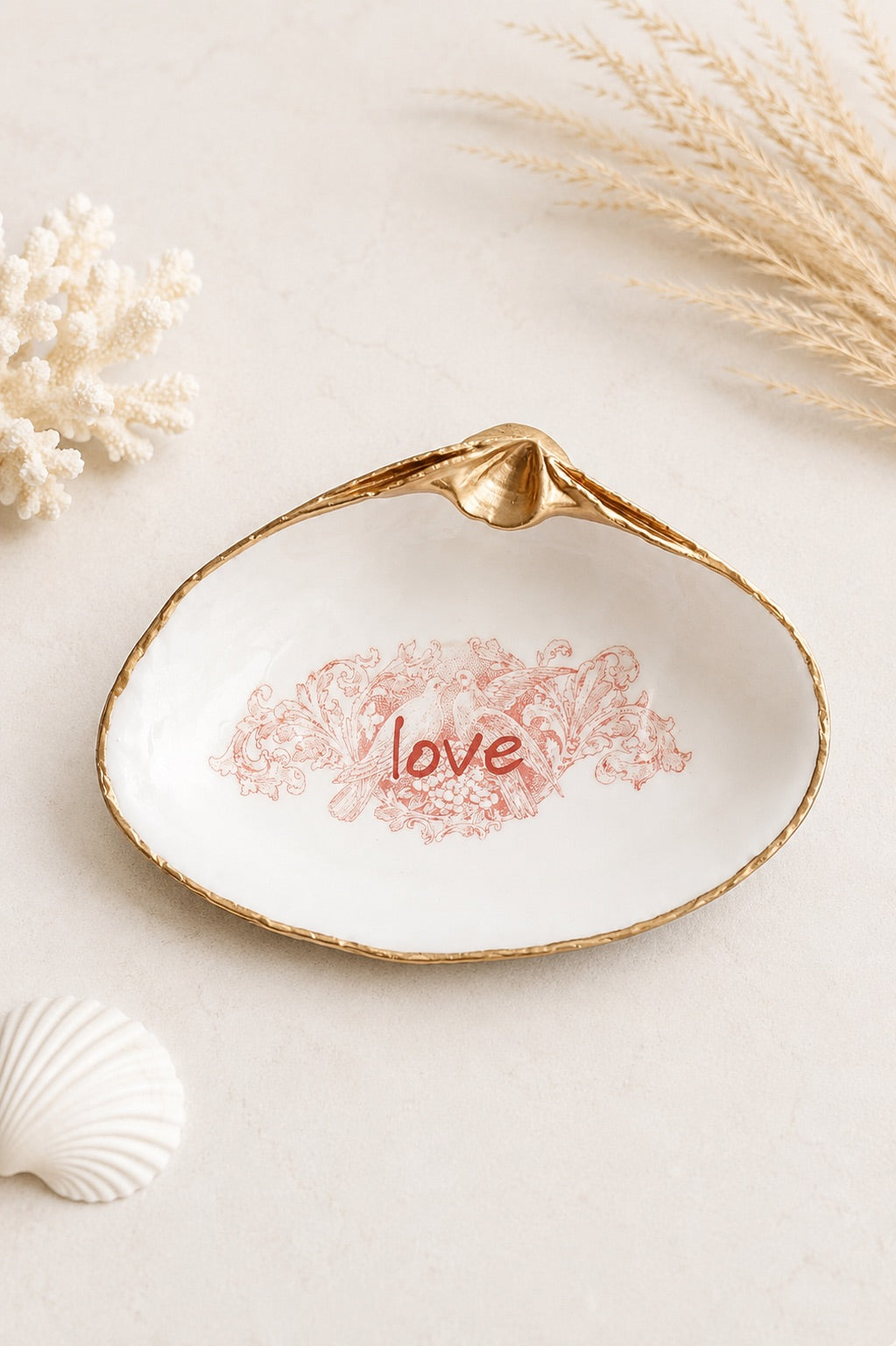 Decoupage Clam Shell Ring Dish – Affirmation Jewelry Tray
