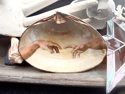 Decoupage Clam Shell Trinket Dish Michelangelo Art