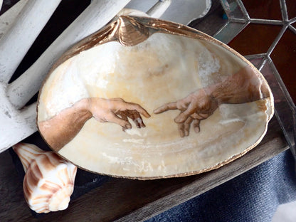 Decoupage Clam Shell Trinket Dish Michelangelo Art