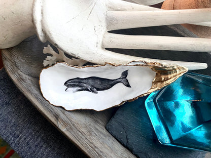 Whale Art Decoupage Oyster Shell Trinket Dish