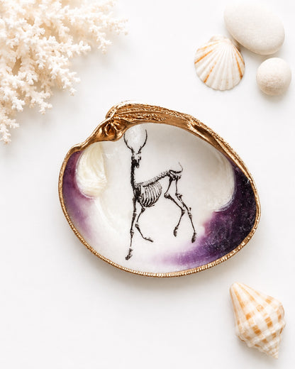 Decoupage Clam Shell Ring Dish – Gothic Skeleton, Esoteric Art Gift