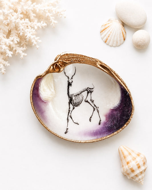 Decoupage Clam Shell Ring Dish – Gothic Skeleton, Esoteric Art Gift