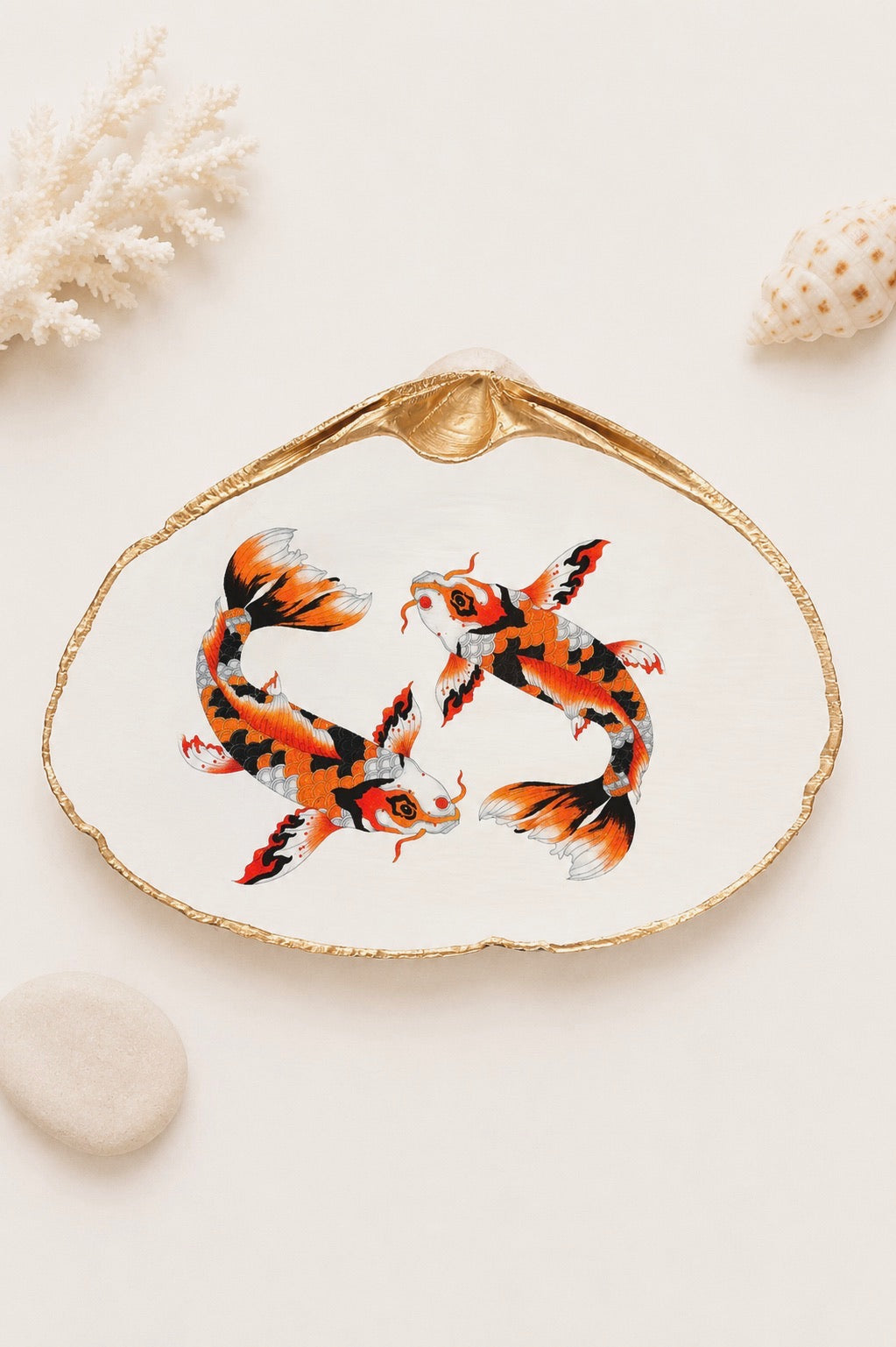 Decoupage Clam Shell Koi Art