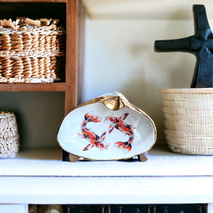 Decoupage Clam Shell Koi Art