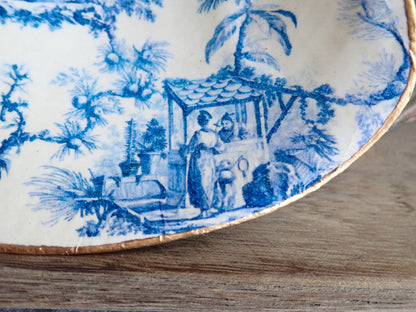 Blue & White Decoupage Clam Shell Trinket Dish Chinoiserie Art