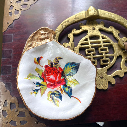 Decoupage Oyster Shell Trinket Dish – Rose Art