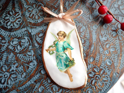 Holiday Angels Decoupage Oyster Shell Ornaments