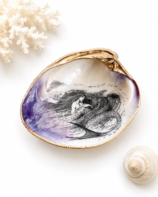 Little Mermaid Decoupage Clam Shell Trinket Dish
