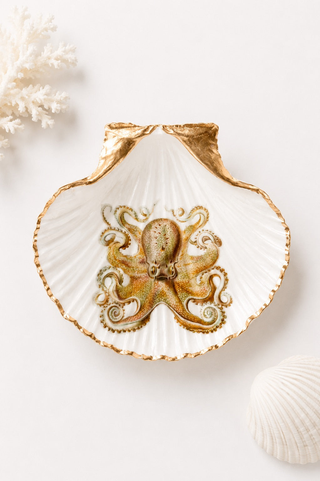 Octopus Scallop Shell Ring Dish, Coastal Jewelry Holder, Beach House Decor, Ocean Lover Gift