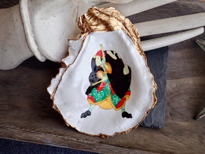 Decoupage Oyster Shell Trinket Dish Samurai Art