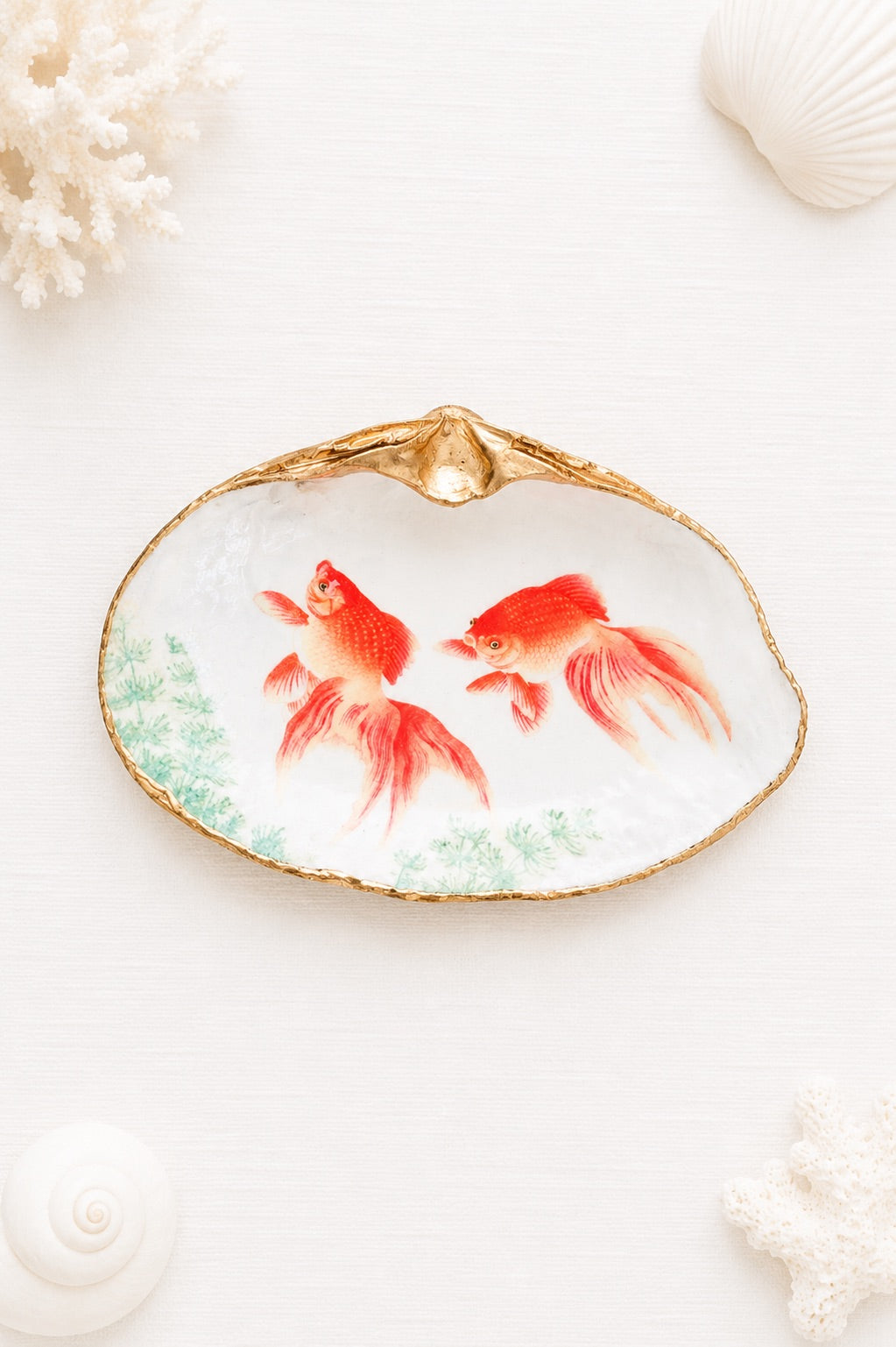 Decoupage Clam Shell Goldfish Art