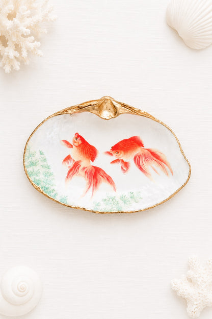 Decoupage Clam Shell Goldfish Art