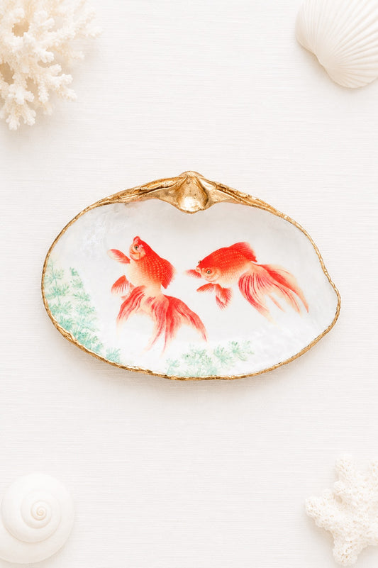 Decoupage Clam Shell Goldfish Art