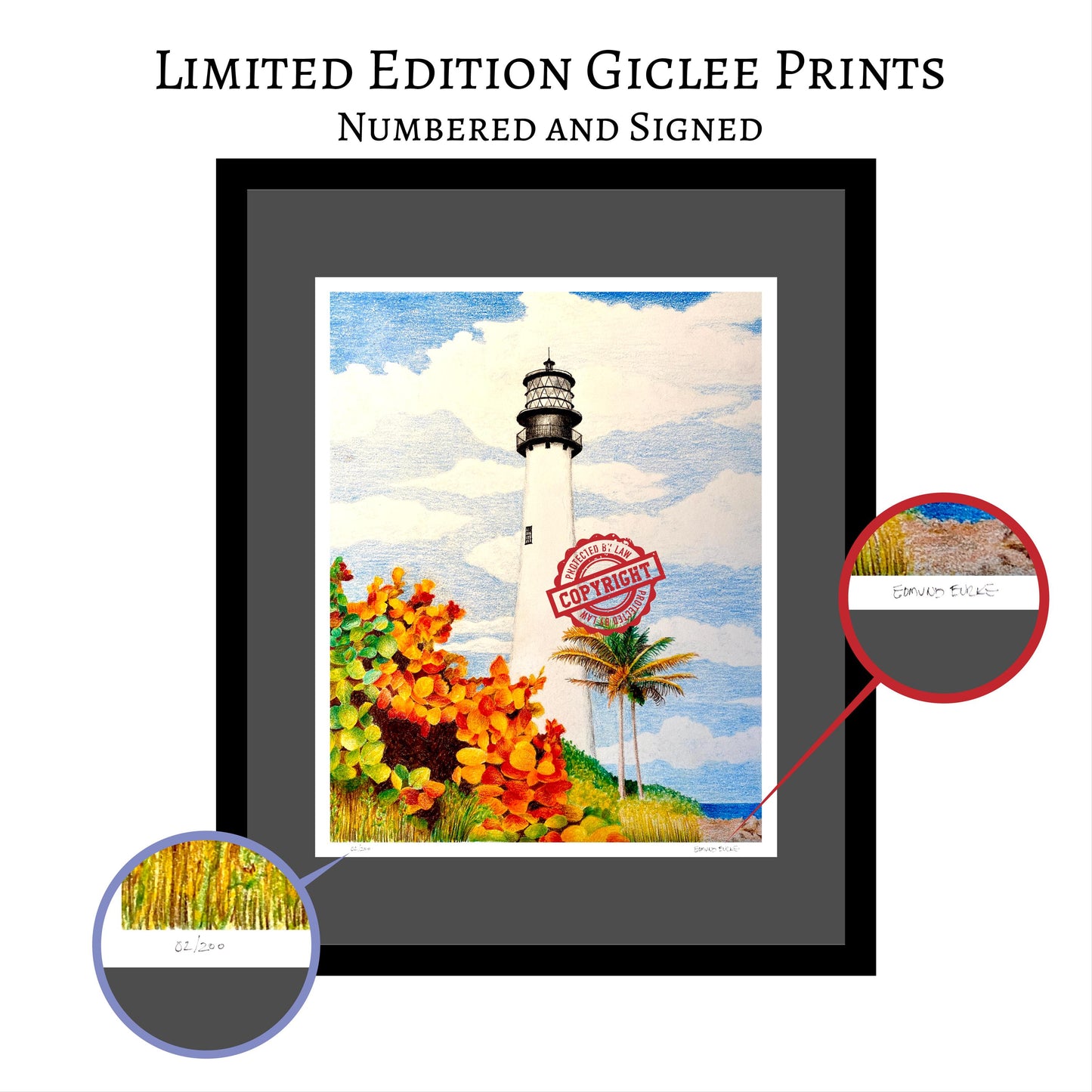 Lighthouse Art, Coastal Wall Decor, Beach Art Prints,Limited Edition Art Prints, Cape Florida Lighthouse, Nautical Gift, Key Biscayne Art