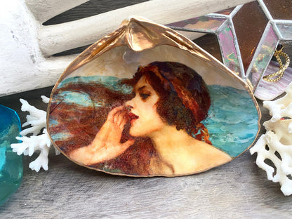 Mermaid Art Decoupage Clam Shell
