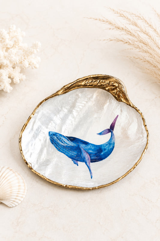 Decoupage Clam Shell Jewelry Dish – Whale Art, Nautical Home Decor