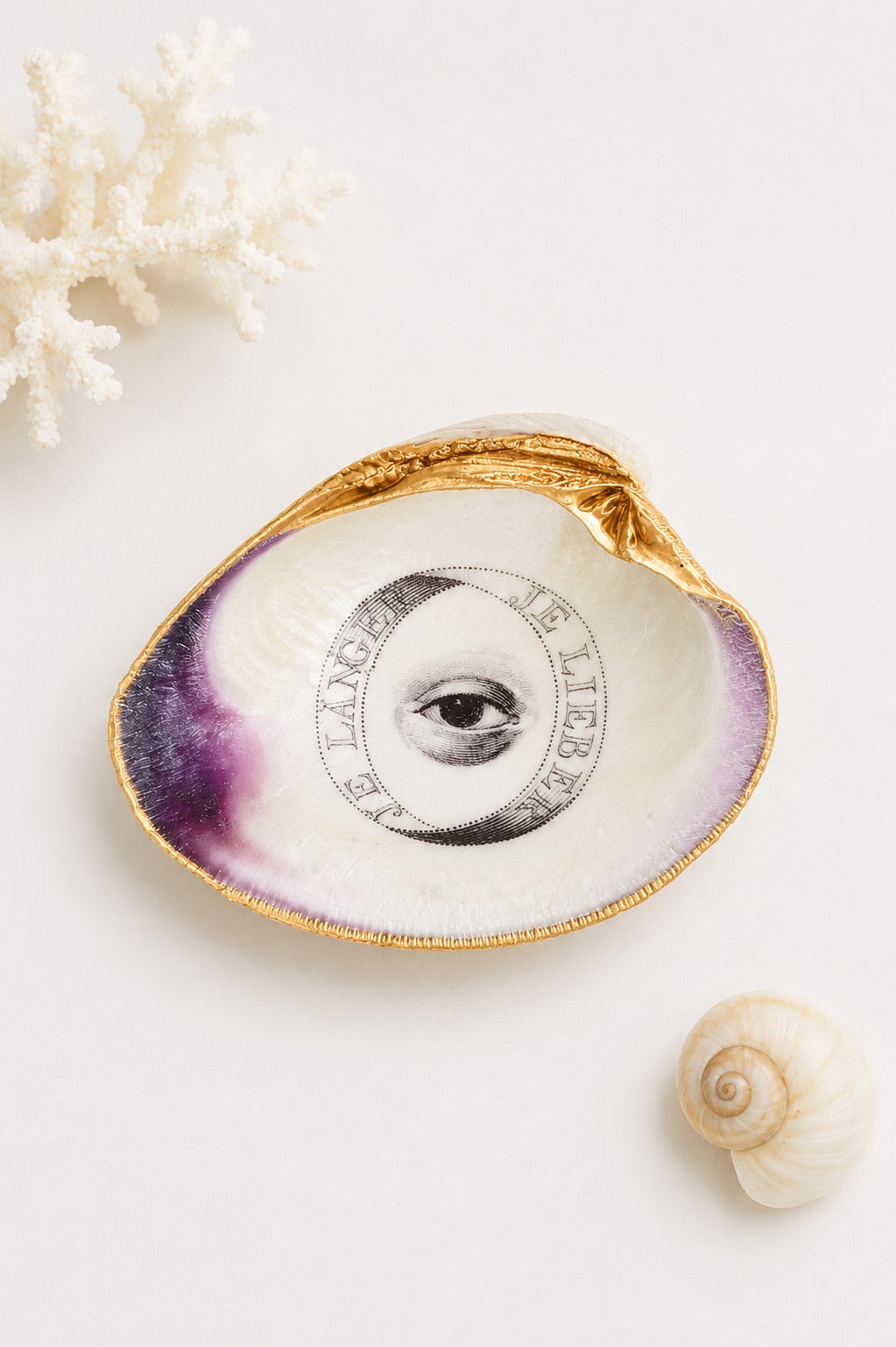 Decoupage Clam Shell Trinket Dish – All-Seeing Eye Motif