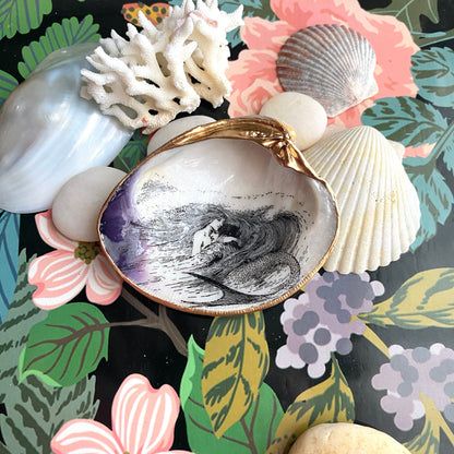 Little Mermaid Decoupage Clam Shell Trinket Dish