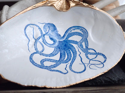 Decoupage Clam Shell Blue Octopus