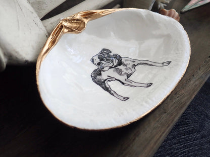Dog Lover Gift – Decoupage Clam Shell Trinket Dish Vintage Bulldog Art