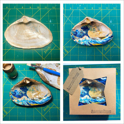 Decoupage Clam Shell Great Wave Art