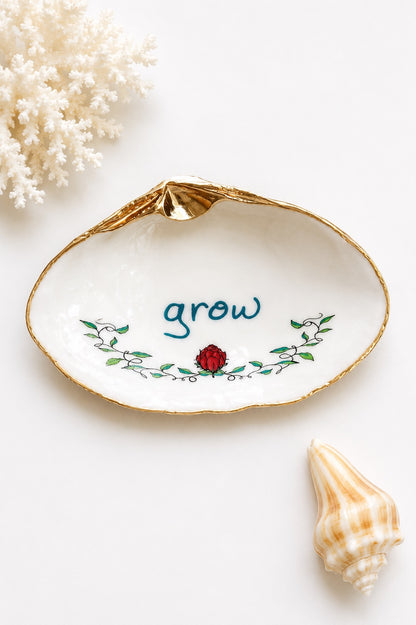 Decoupage Clam Shell Ring Dish – Handcrafted Daily Affirmation Jewelry Holder